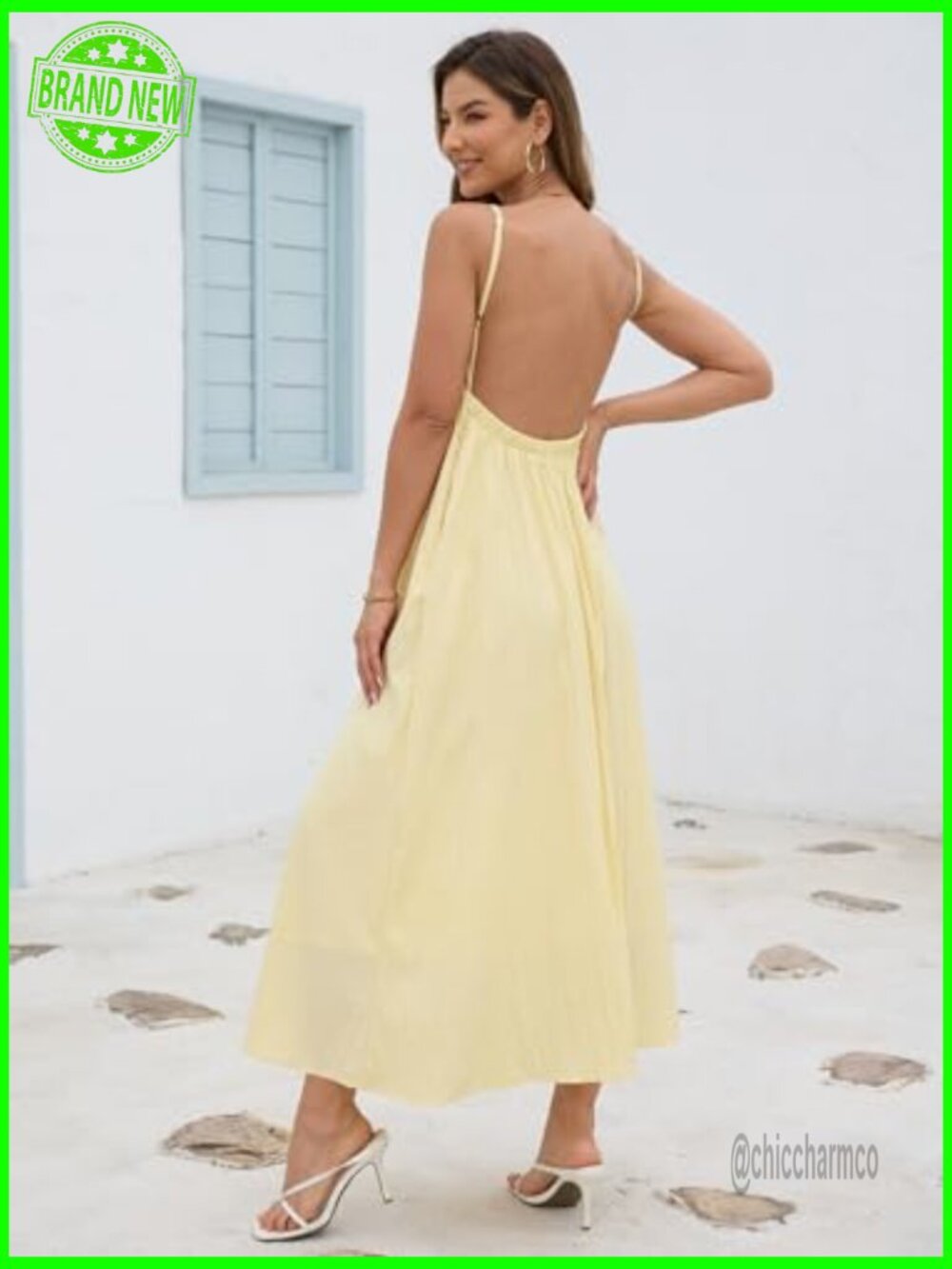 Backless Maxi Dress with Adjustable Straps Flowy Boho Sundress - Picture 6 of 7